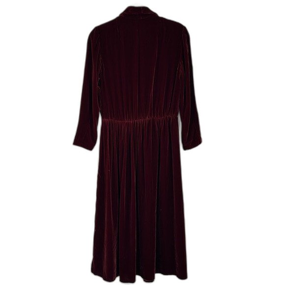 Vintage Elegant Button Front Women’s Velvet Midi A Line Burgundy Dress Size S - Picture 2 of 10